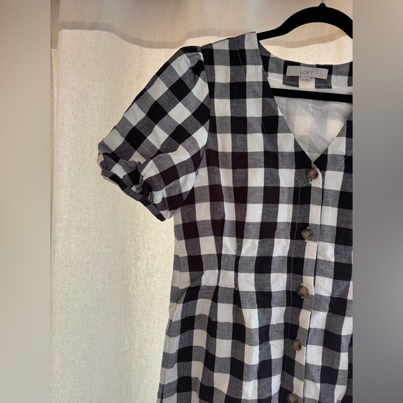 NWOT- Loft black and white gingham dress button up the front size 8 - Picture 3 of 3